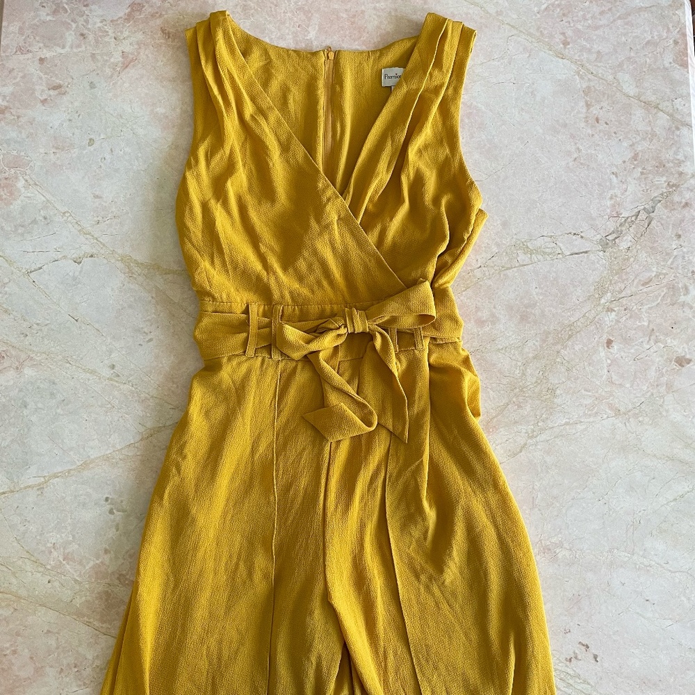 Premier Amour Mustard Belted Slit-Leg Jumpsuit